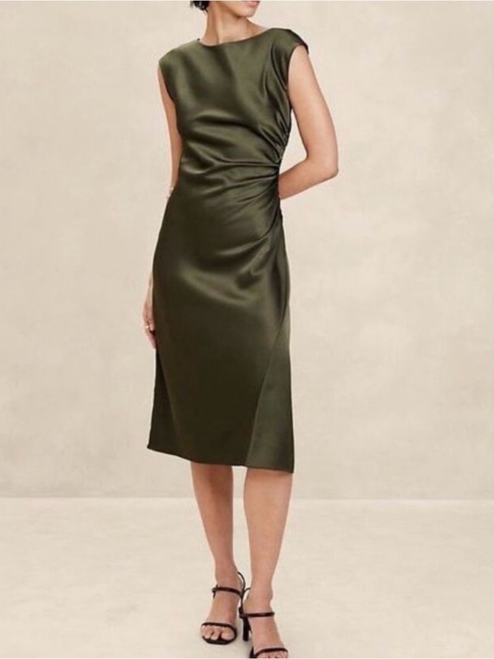 Banana Republic Satin Slip Midi Dress in Olive